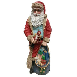 Vintage Santa Claus Holding Sack of Toys Rustic Christmas Figurine